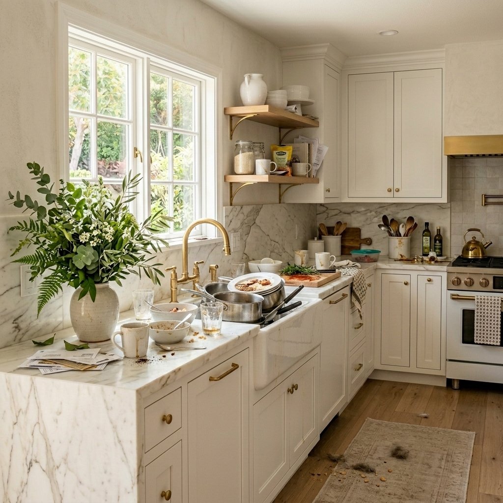 Messy kitchen before Grays Cleaning And Junk Removal service